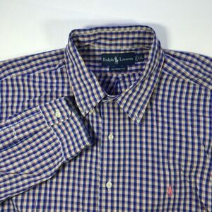 Ralph Lauren Men's XXL‎ Cotton Blue Orange Plaid Long Sleeve Button Down Shirt